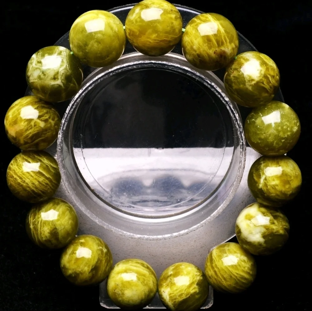 RARE 14.6mm Natural Green Hiddenite Gemstone Crystal Round Beads Bracelet Unisex